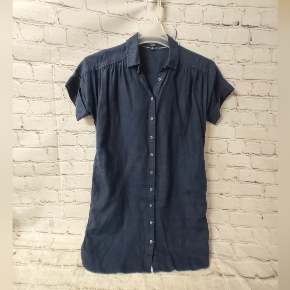 J Crew Womens Baird McNutt Irish Linen Womens Shirt Dress Chambray Button Down w